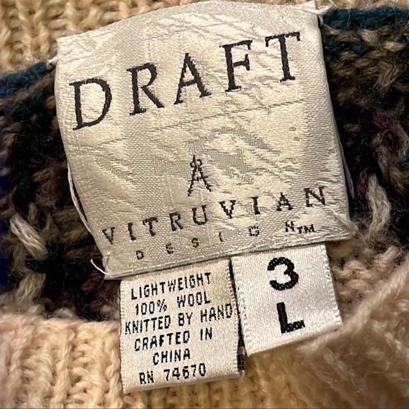 Vintage Draft Nordic Alpine Sweater Cross Country Ski HandKnit 100% Wool - Picture 6 of 7